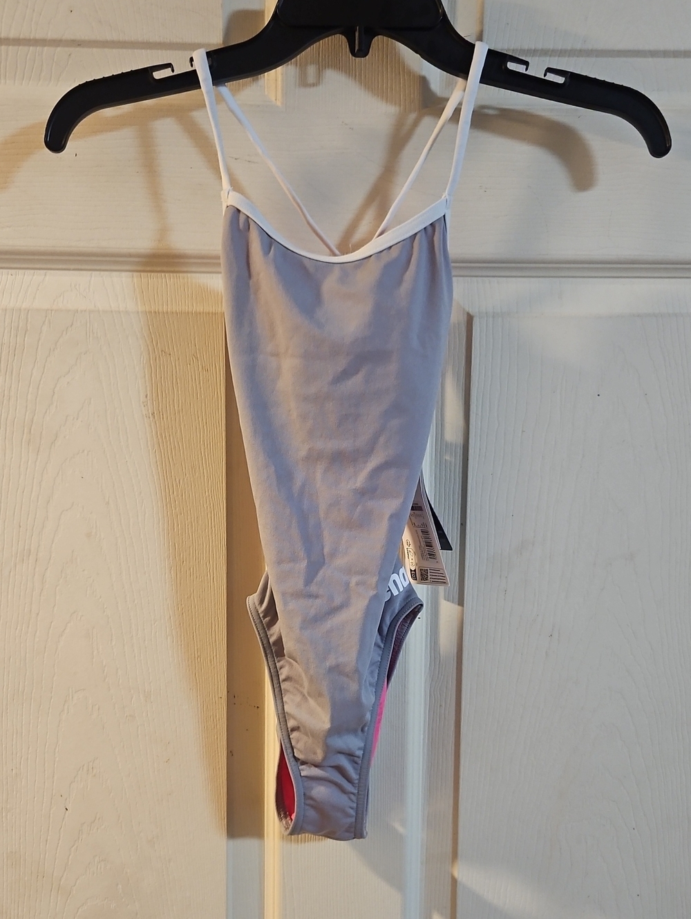 ARENA Solid Team Swimsuit Lace Back One Piece:Gray/White/Pink: New With Tags: 24